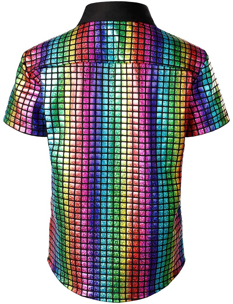 JOGAL Boy's Dress Shirt Sequins Button Down Shirts 70s Disco Party Costume 8 Multicolour - Image 2